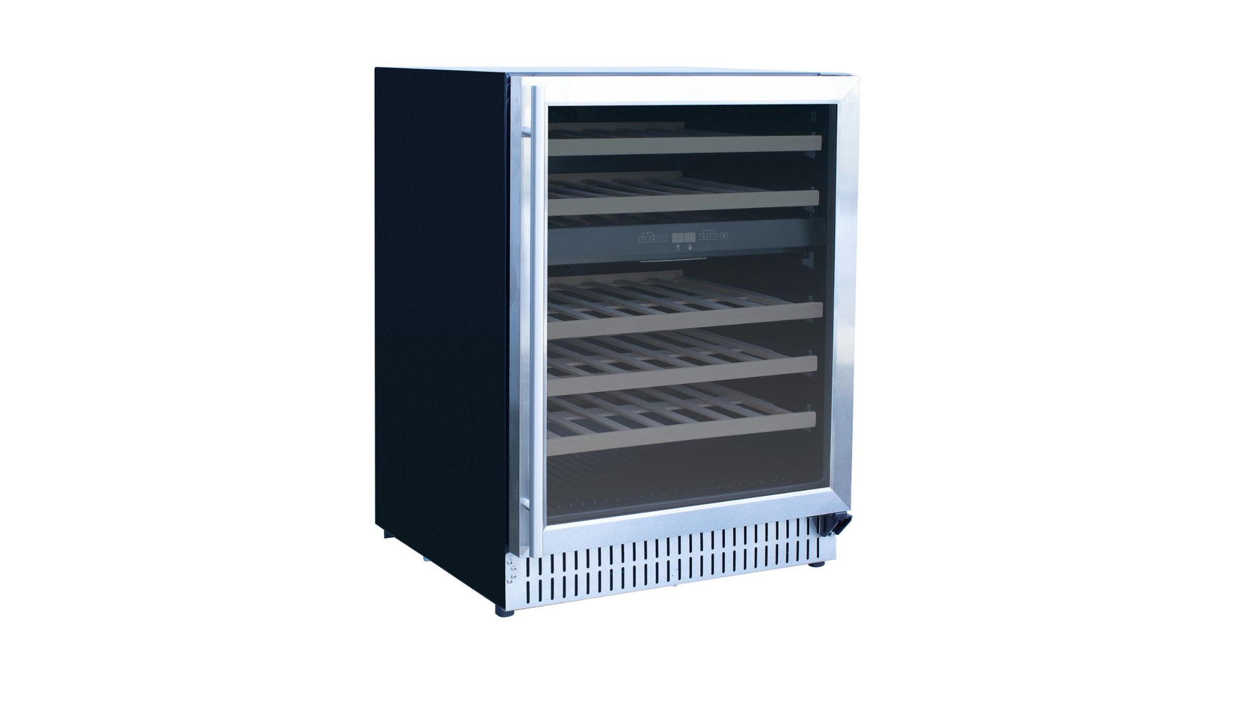 Summerset 24-inch outdoor wine cooler angle view closed door empty interior