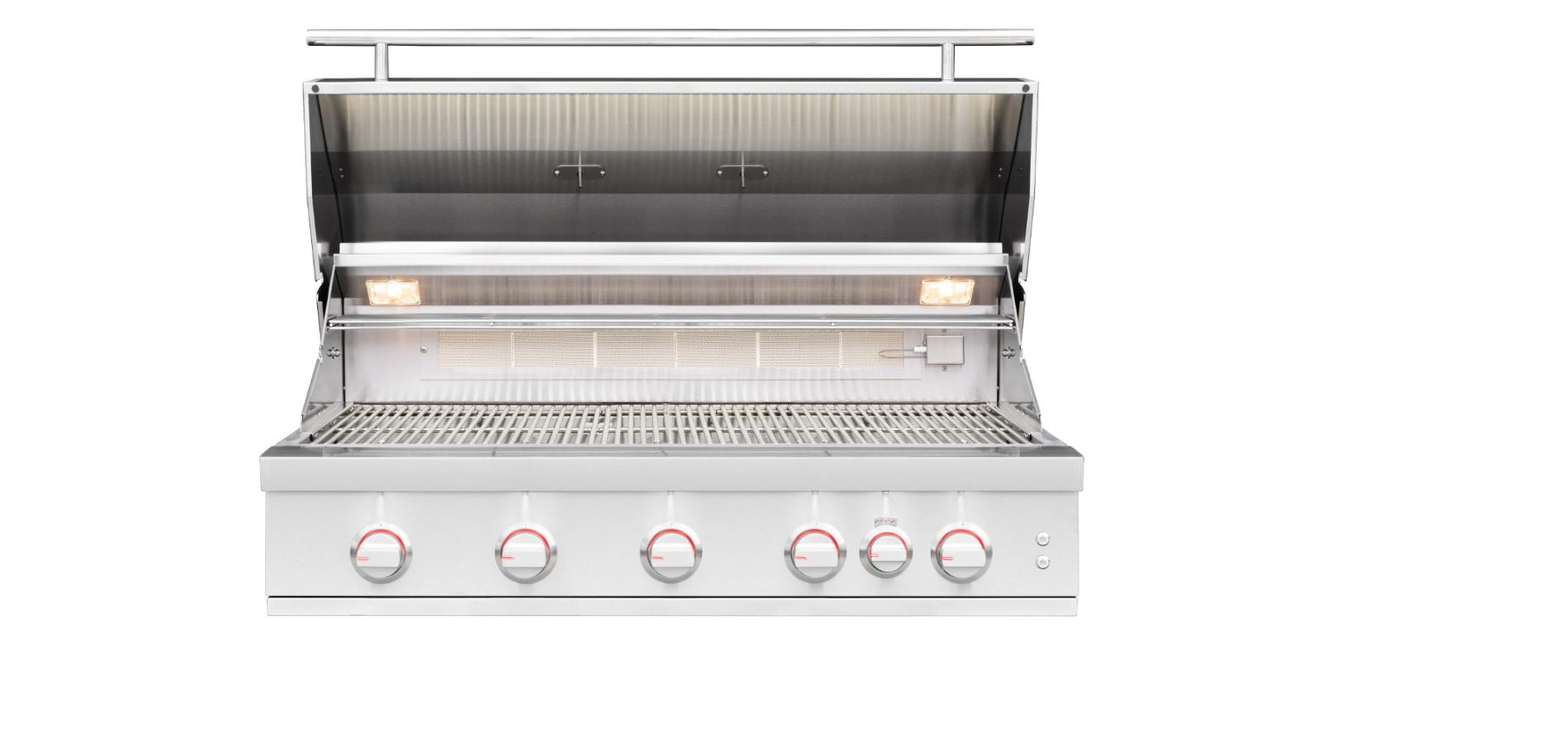 Summerset Sizzler PRO 40-inch grill open hood angle view with rotisserie