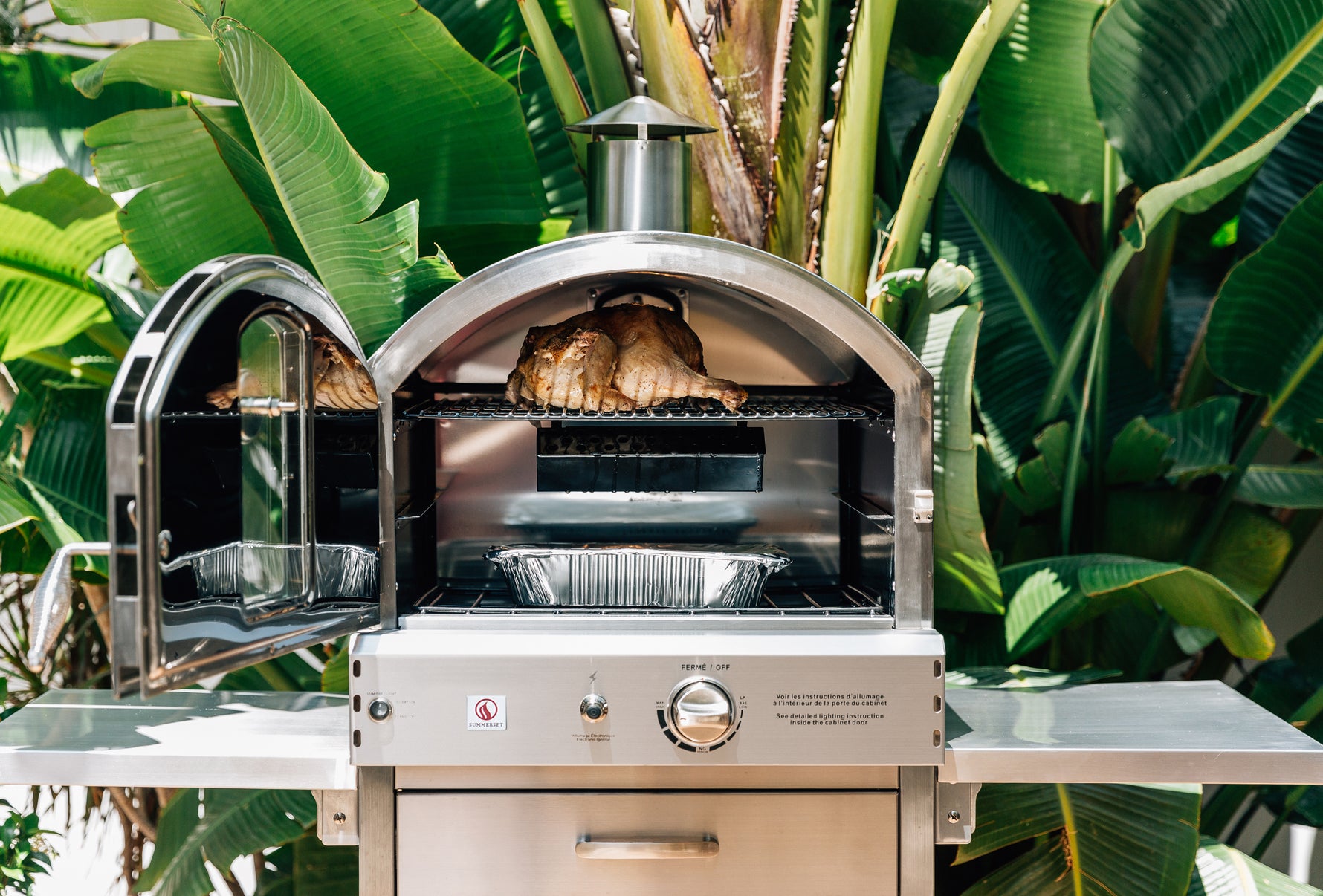 Summerset outdoor oven open door view showing pizza stone interior