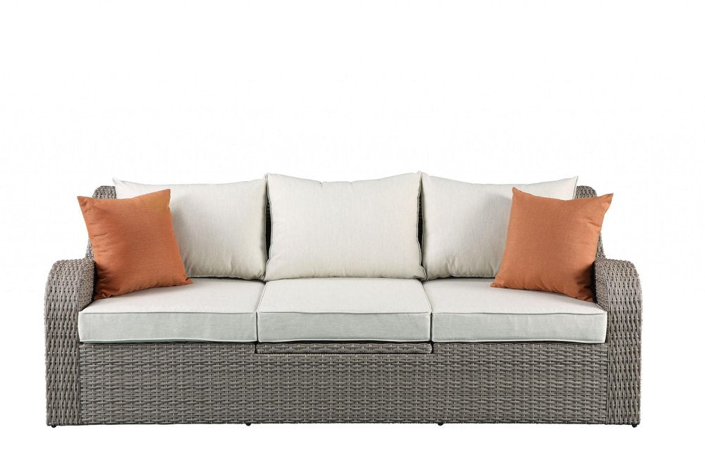 HomeRoots Three Piece Outdoor Gray Wicker Sectional Seating Group