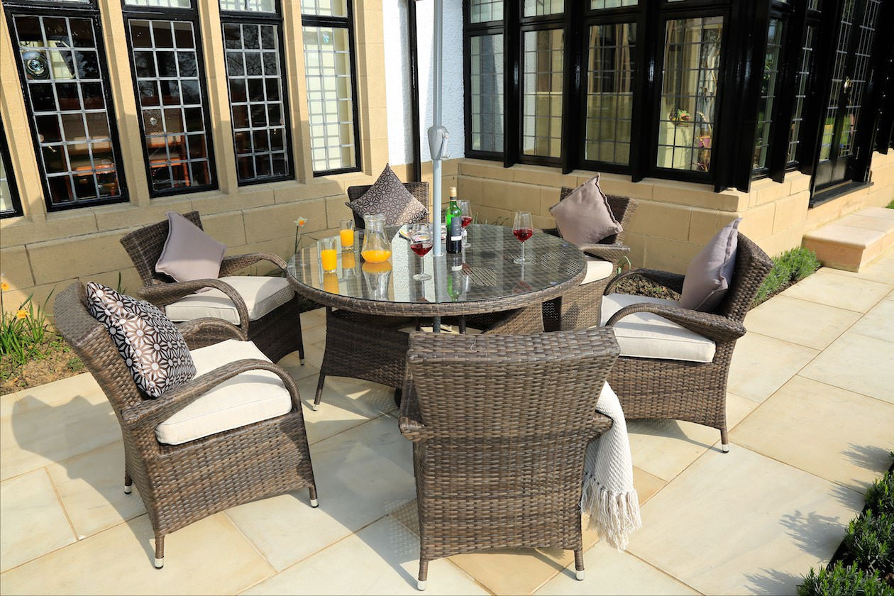 Seven Piece Clear and Gray Round Glass Dining Set