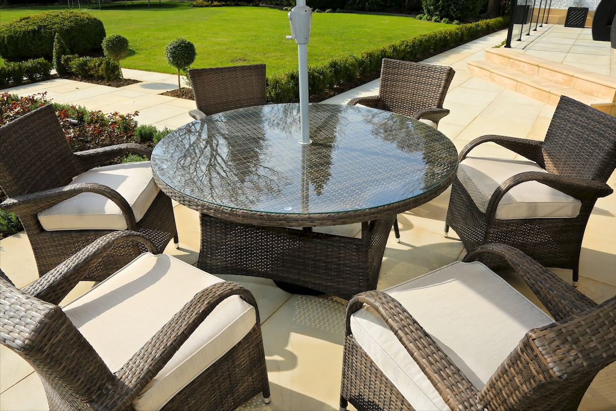 Seven Piece Clear and Gray Round Glass Dining Set