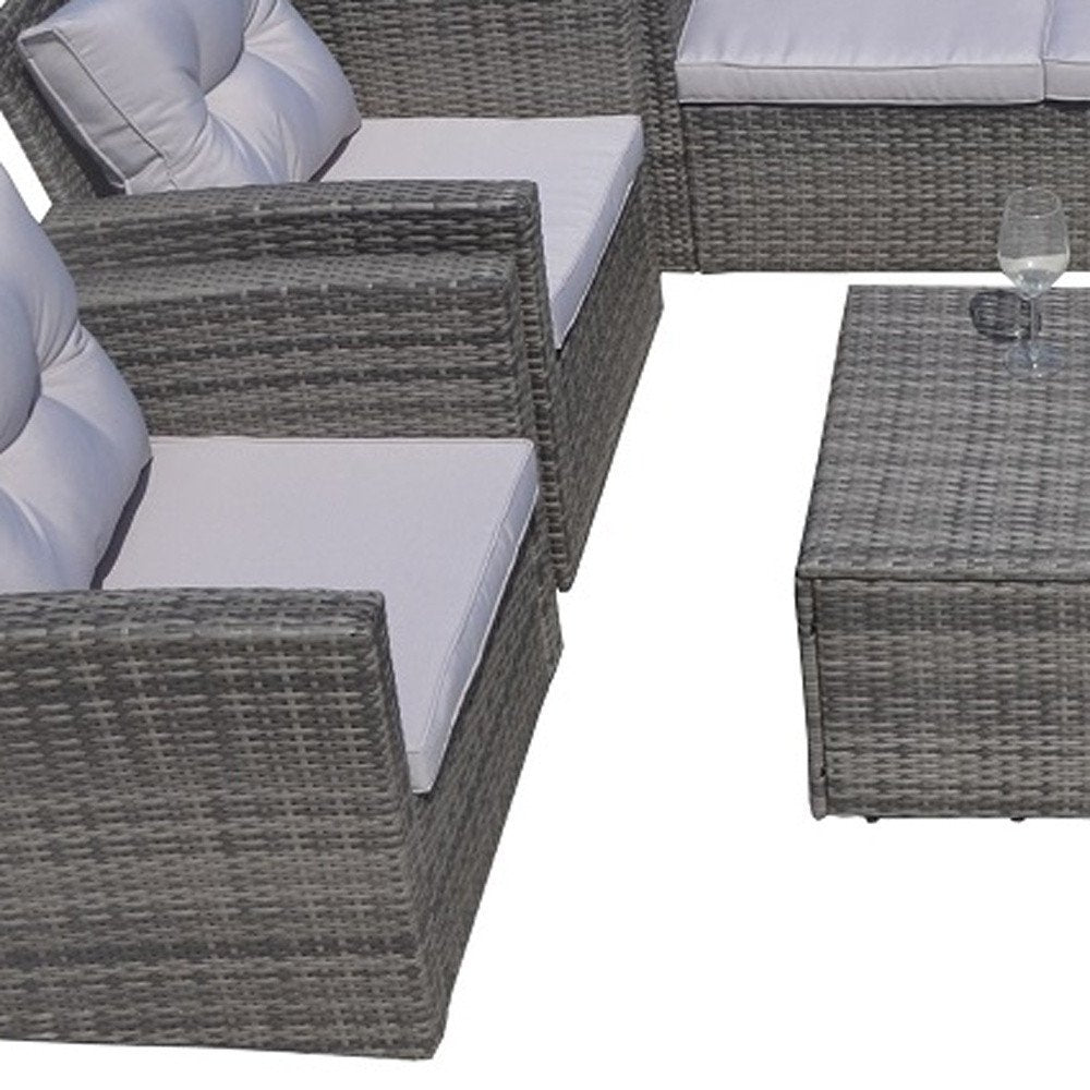 HomeRoots Six Piece Gray Wicker Sofa Seating Group with Table