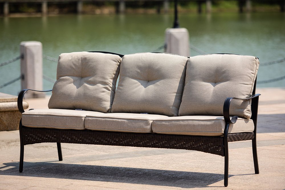 HomeRoots Five Piece Black and Beige Metal Sofa Seating Group with Table