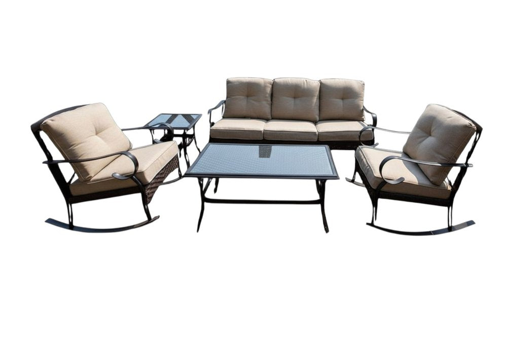 HomeRoots Five Piece Black and Beige Metal Sofa Seating Group with Table