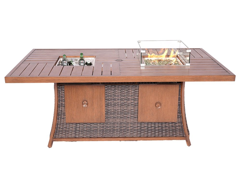 HomeRoots brown wicker outdoor gas fire pit table with built-in ice bucket