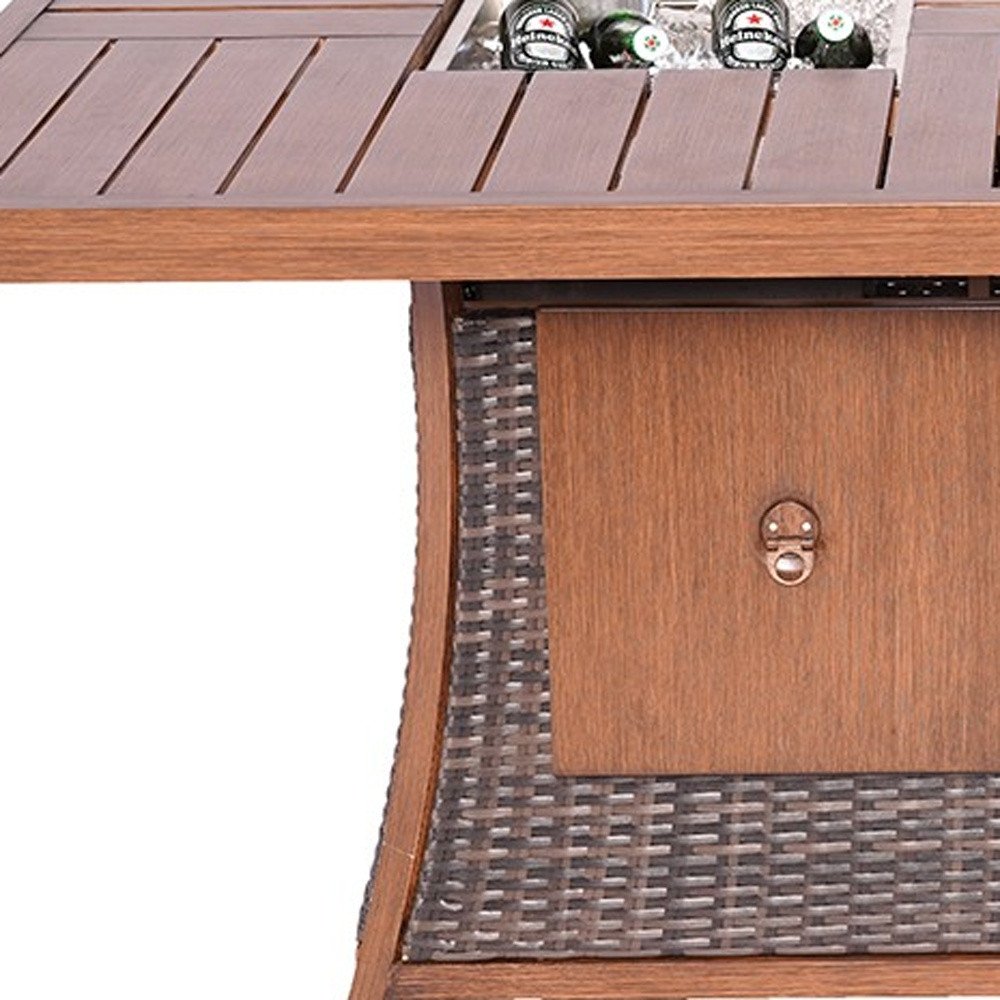 HomeRoots brown wicker gas fire pit table with ice bucket — alternate view 3