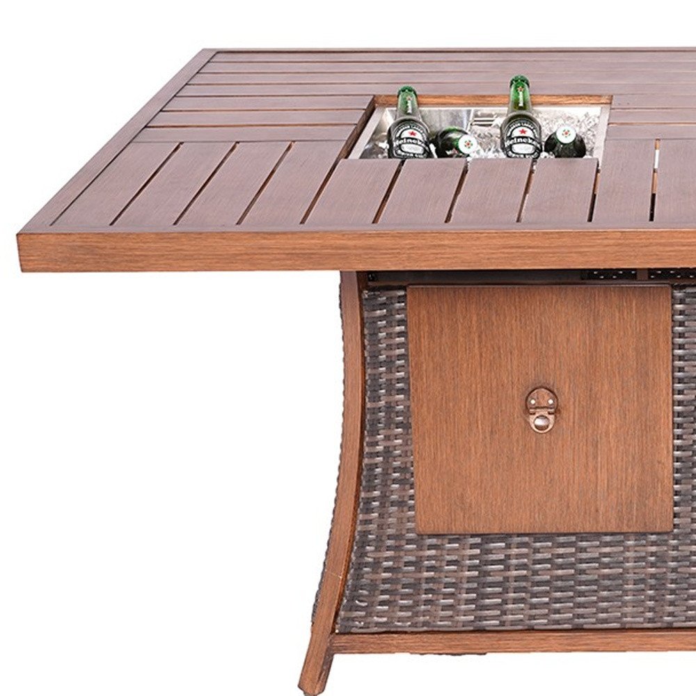 HomeRoots brown wicker gas fire pit table with ice bucket — alternate view 4