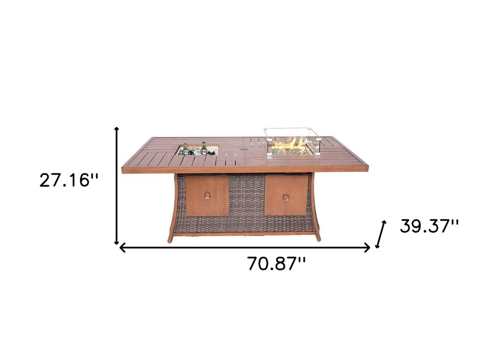 HomeRoots brown wicker gas fire pit table with ice bucket — alternate view 5