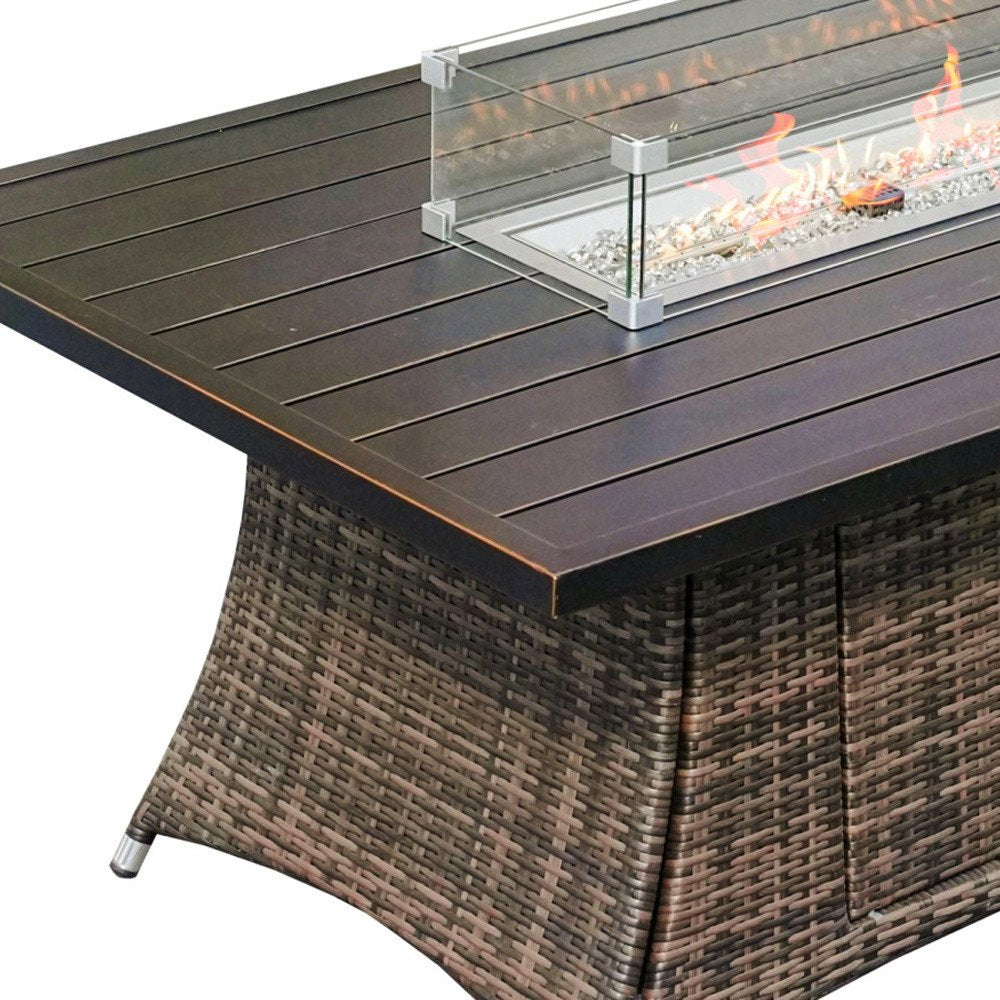 HomeRoots Brown Wicker Outdoor Patio Gas Fire Pit Table — detail view