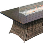 HomeRoots Brown Wicker Outdoor Patio Gas Fire Pit Table — side profile view