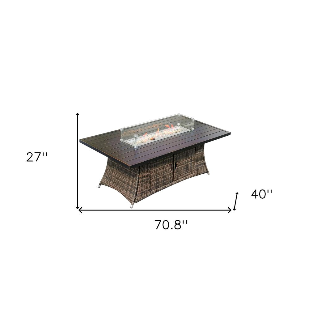 HomeRoots Brown Wicker Outdoor Patio Gas Fire Pit Table — close-up detail