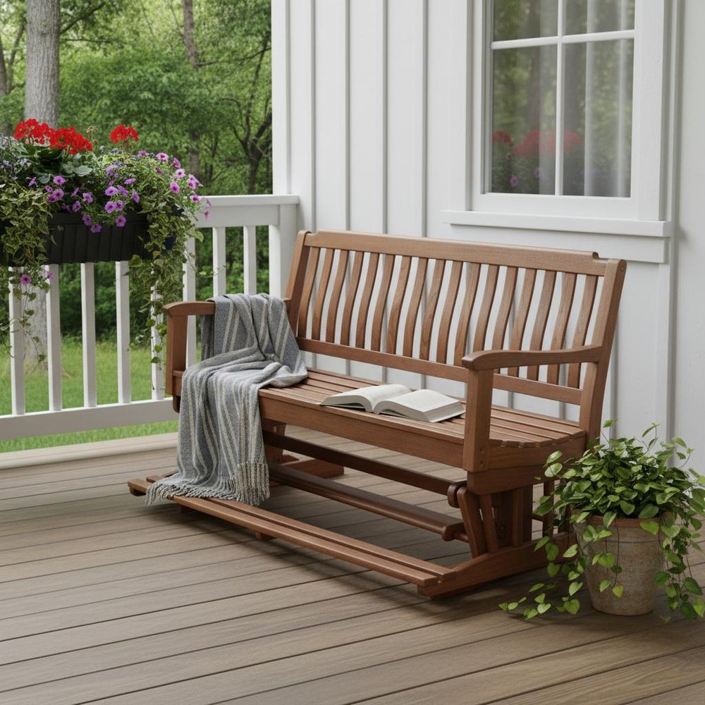 HomeRoots 60" Brown Solid Teak Outdoor Glider Bench
