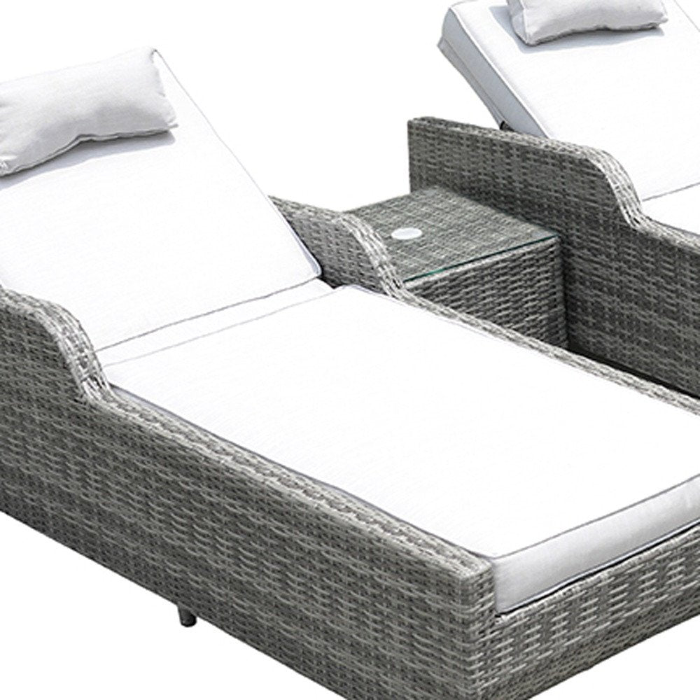 HomeRoots Twelve Piece Outdoor Gray Wicker Multiple Chairs Seating Group with Fire Pit and White Cushions