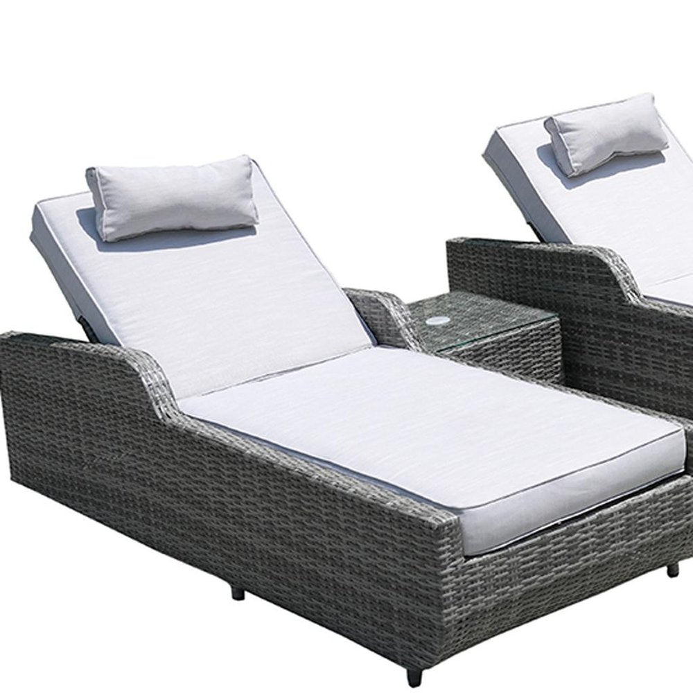 HomeRoots Nine Piece Outdoor Gray Wicker Multiple Chairs Seating Group with Fire Pit and Gray Cushions