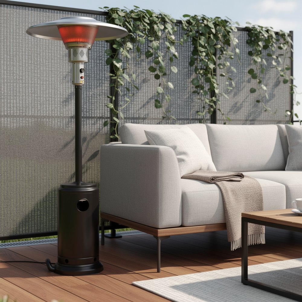 HomeRoots 40,000 BTU black steel propane standing pole patio heater - hero