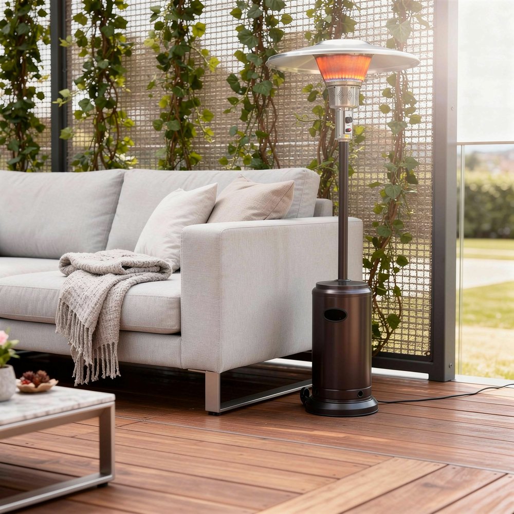 HomeRoots 40,000 BTU bronze steel propane standing pole patio heater - hero