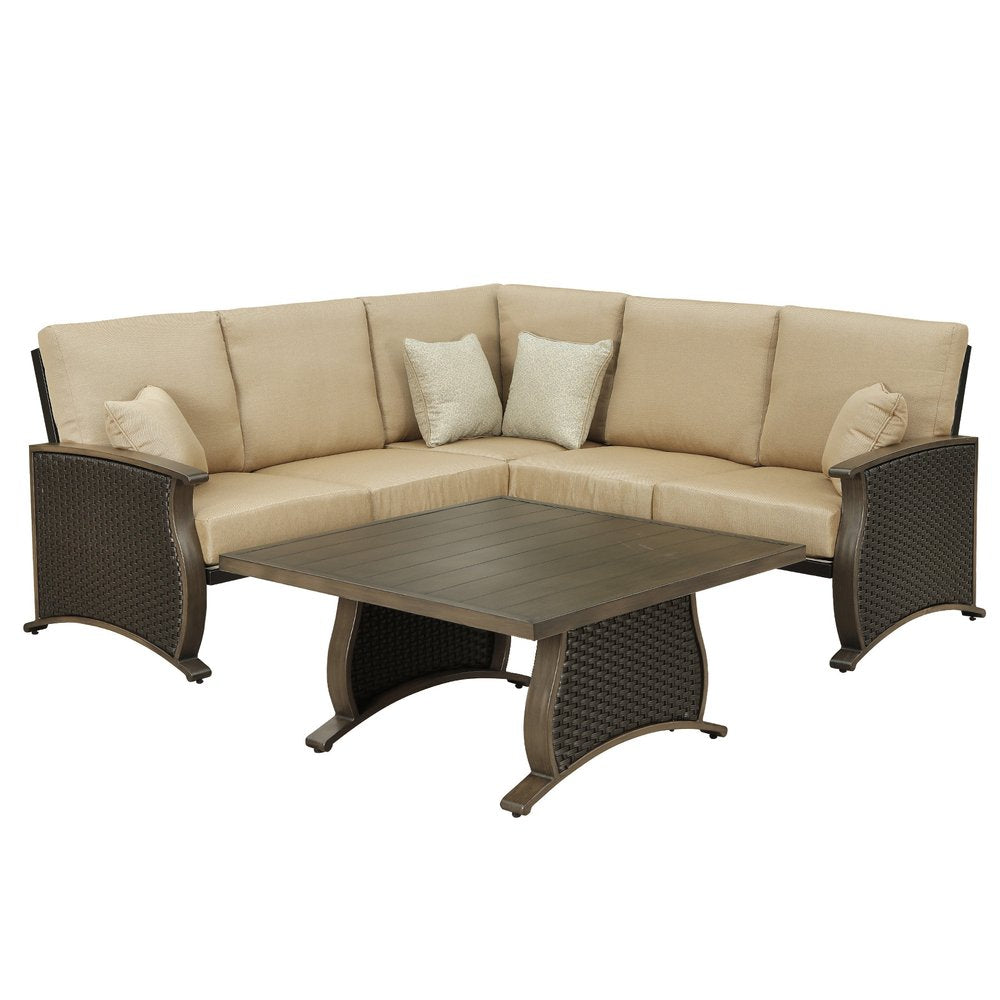 HomeRoots Two Piece Brown and Tan Metal Sectional Seating Group with Table