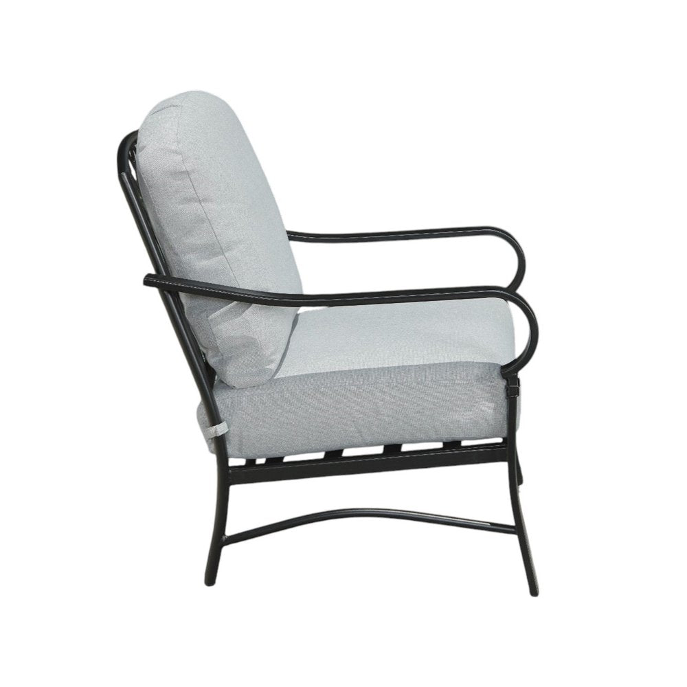 HomeRoots Four Piece Black and Light Gray Metal Outdoor Patio Set with Table