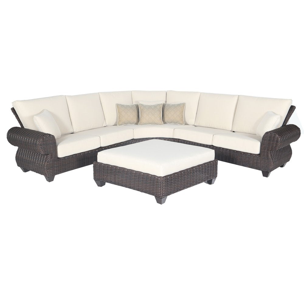 HomeRoots Four Piece Brown and White Wicker Sectional Seating Group