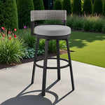 HomeRoots 33-inch light gray metal swivel bar height chair with footrest - hero