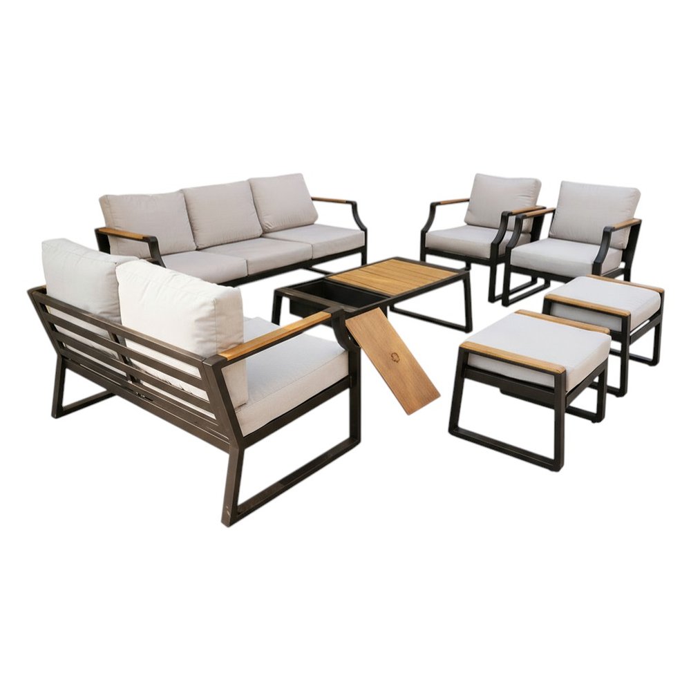 HomeRoots Seven Piece Black Metal Sofa Seating Group with Table