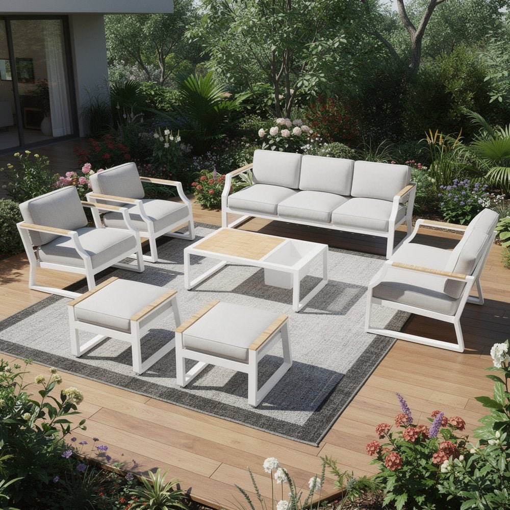 HomeRoots Seven Piece White Metal Sofa Seating Group with Table