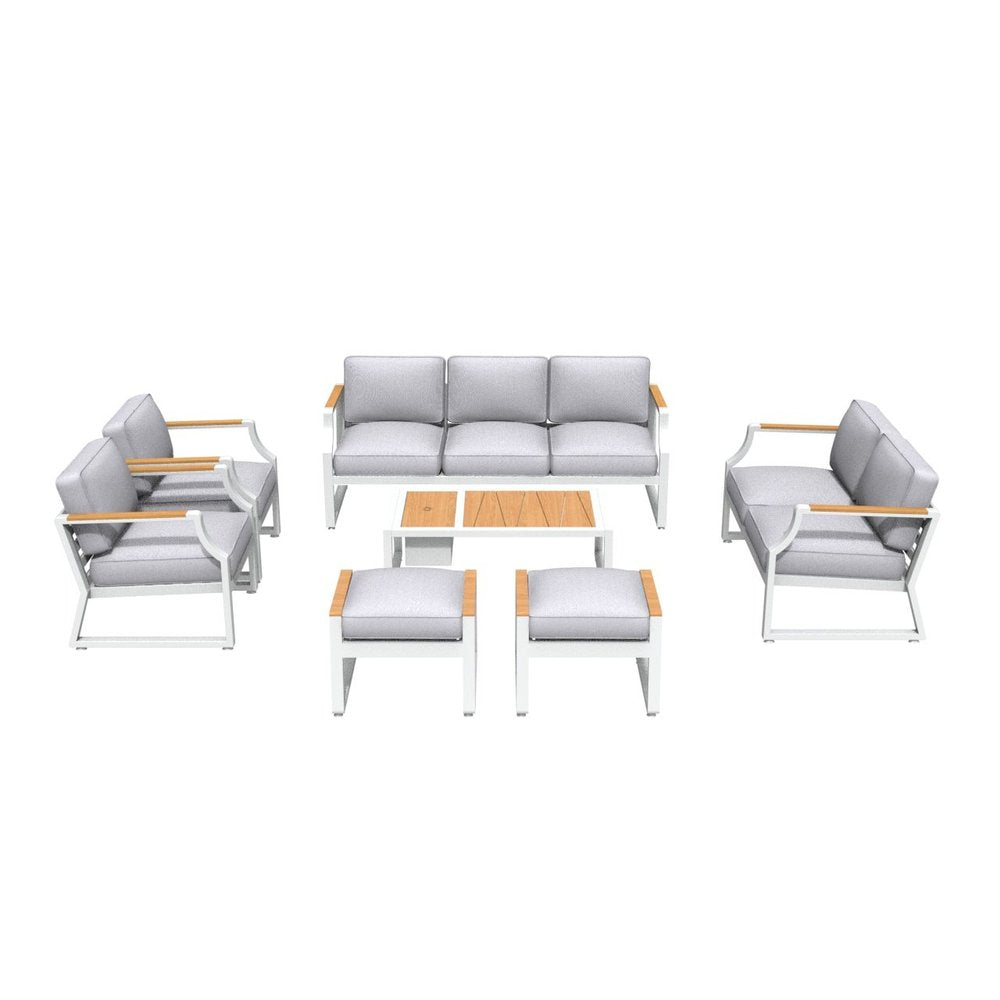 Seven Piece White Metal Sofa Seating Group With Table