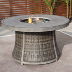 HomeRoots 50000 BTU 42-inch Gray Aluminum And Rattan Propane Round Fire Pit Table — angle view