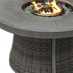 HomeRoots 50000 BTU 42-inch Gray Aluminum And Rattan Propane Round Fire Pit Table — side profile view