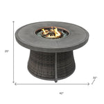 HomeRoots 50000 BTU 42-inch Gray Aluminum And Rattan Propane Round Fire Pit Table — close-up detail
