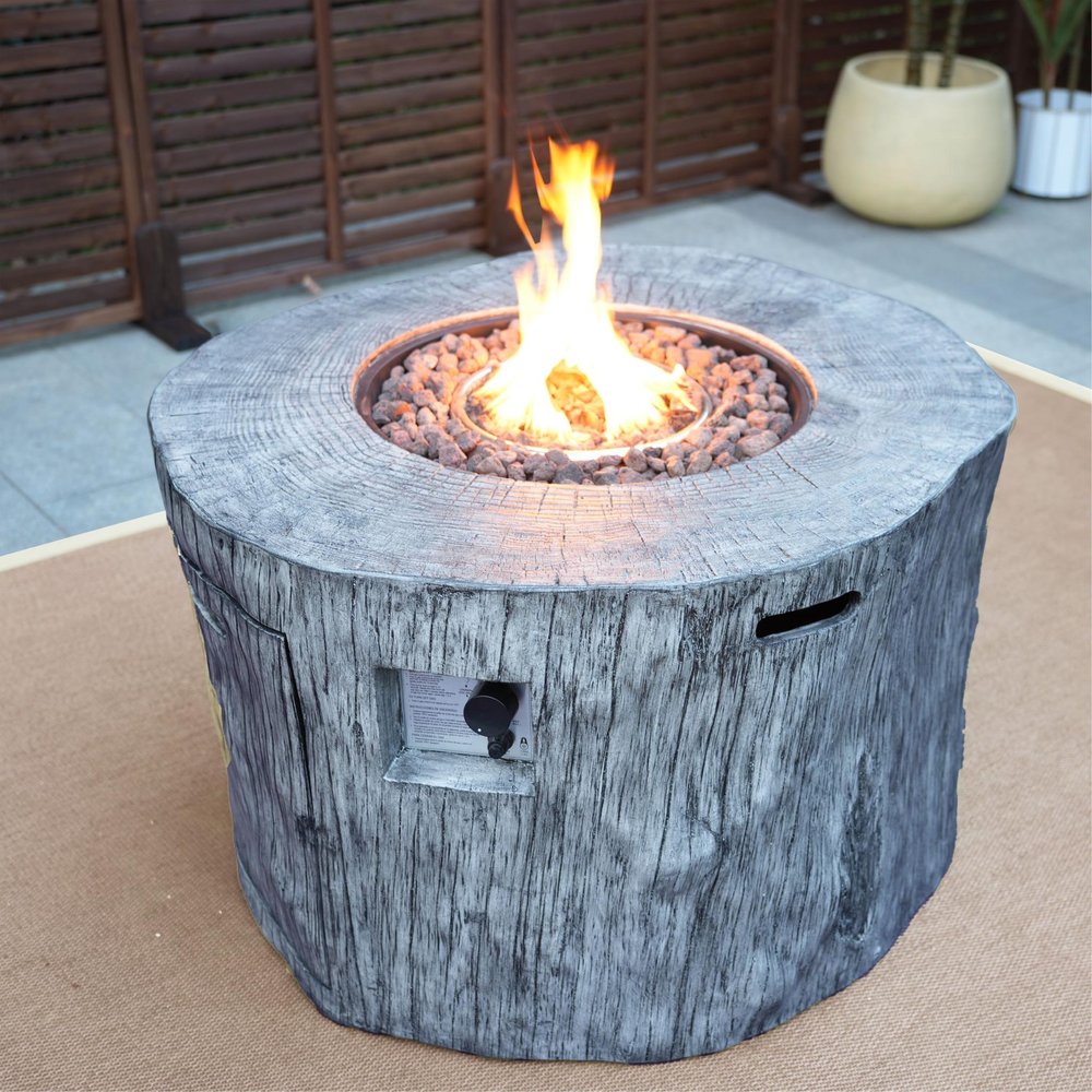 HomeRoots 50000 BTU 40-inch Gray Aluminum Natural Gas Round Fire Pit Table — angle view