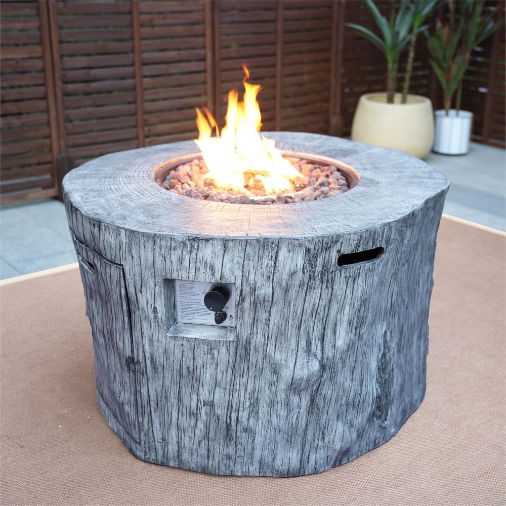HomeRoots 50000 BTU 40-inch Gray Aluminum Natural Gas Round Fire Pit Table — detail view