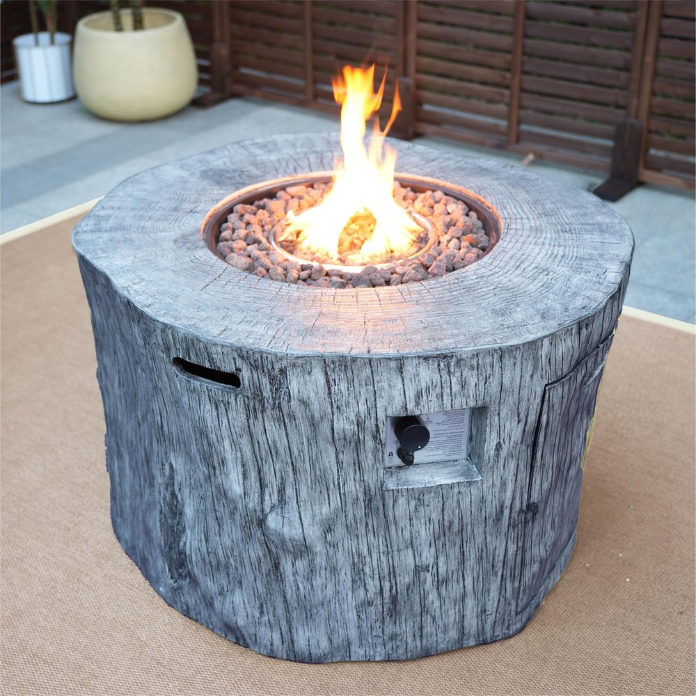 HomeRoots 50000 BTU 40-inch Gray Aluminum Natural Gas Round Fire Pit Table — side profile view