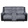 76" Gray and Black Faux Leather and Microfiber Manual Reclining Loveseat With Storage