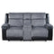 76" Gray and Black Faux Leather and Microfiber Manual Reclining Loveseat With Storage