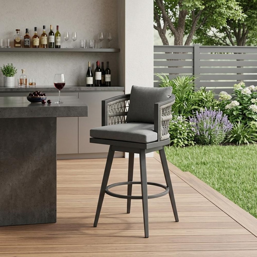 HomeRoots 37-inch gray metal swivel counter-height bar chair with footrest - hero
