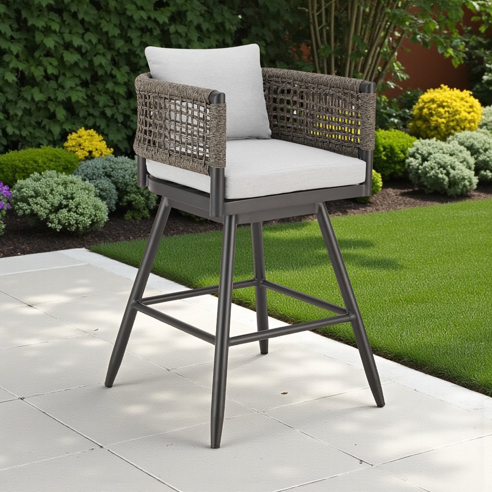 HomeRoots 35-inch light gray metal swivel counter-height bar chair with footrest - hero