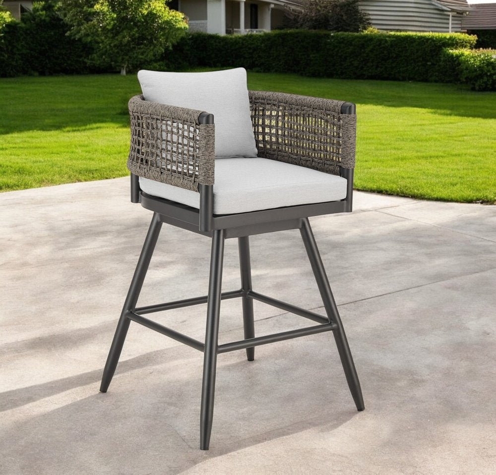 HomeRoots 30-inch aluminum swivel rope-back bar height chair with footrest - hero