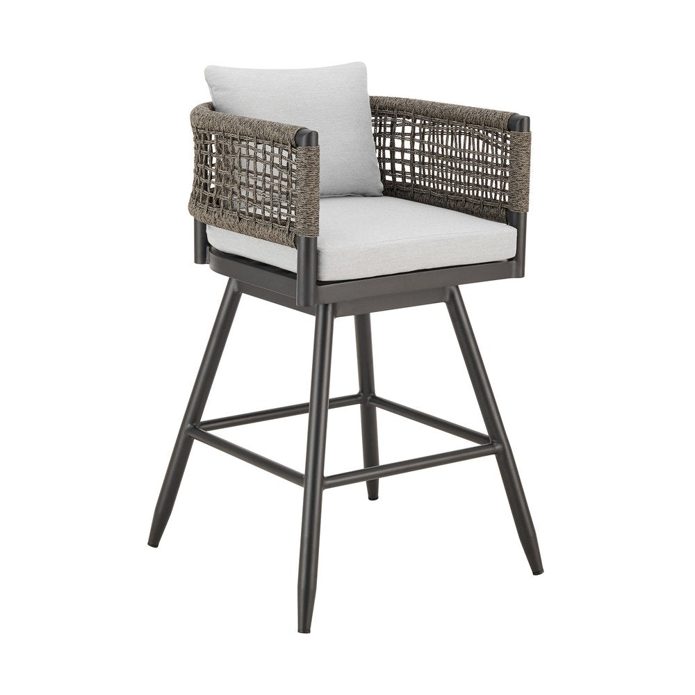 HomeRoots 30-inch aluminum swivel rope-back bar chair - alternate view 2