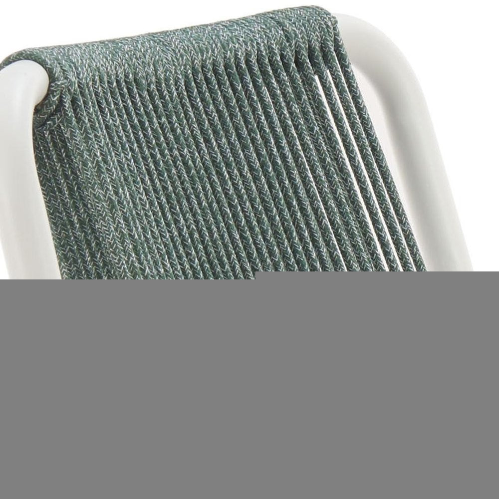 Set of Two White and Green Woven Back And Aluminum Counter Height Bar Chairs