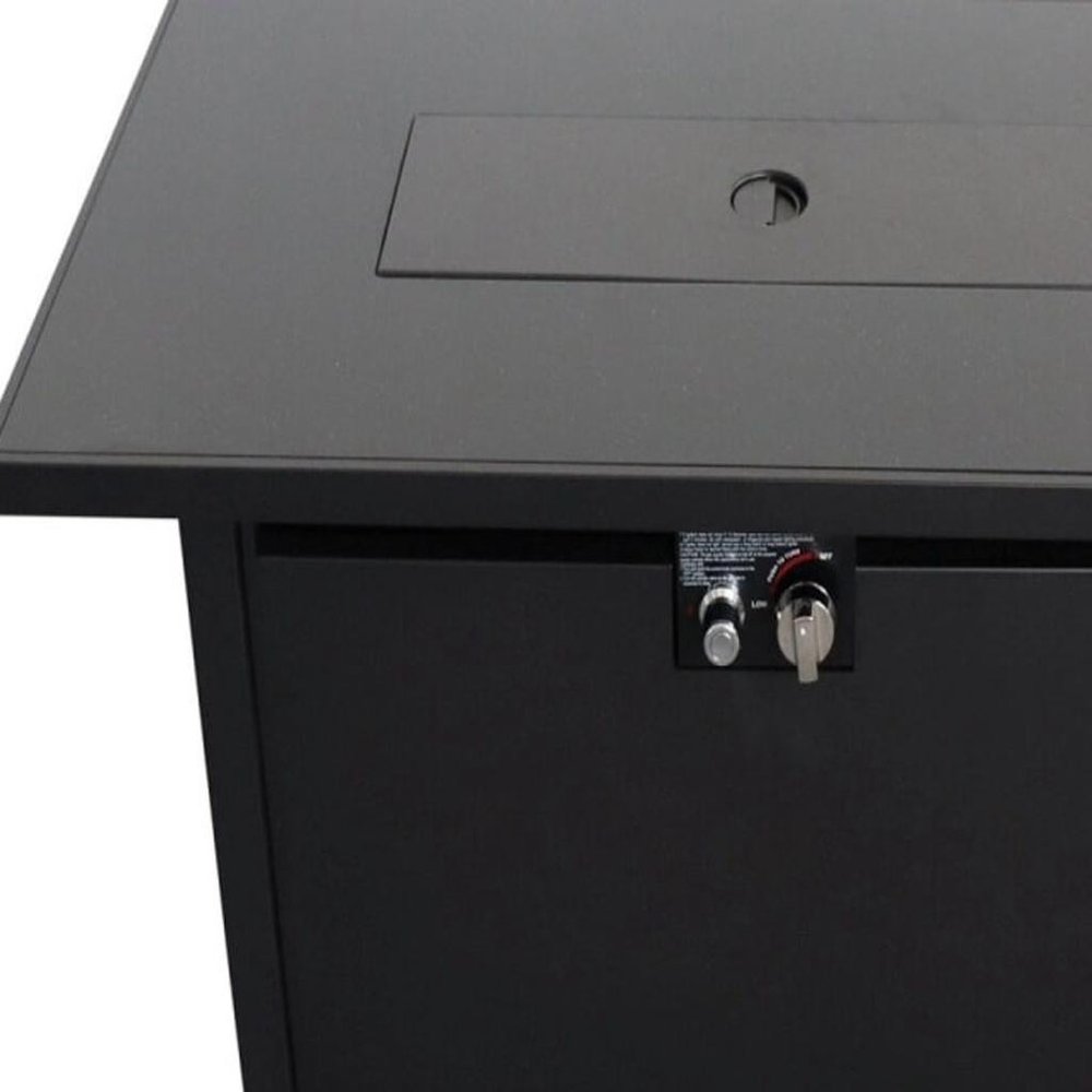 HomeRoots 40000 BTU 42" Black Steel Propane Rectangular Fire Pit With Cover
