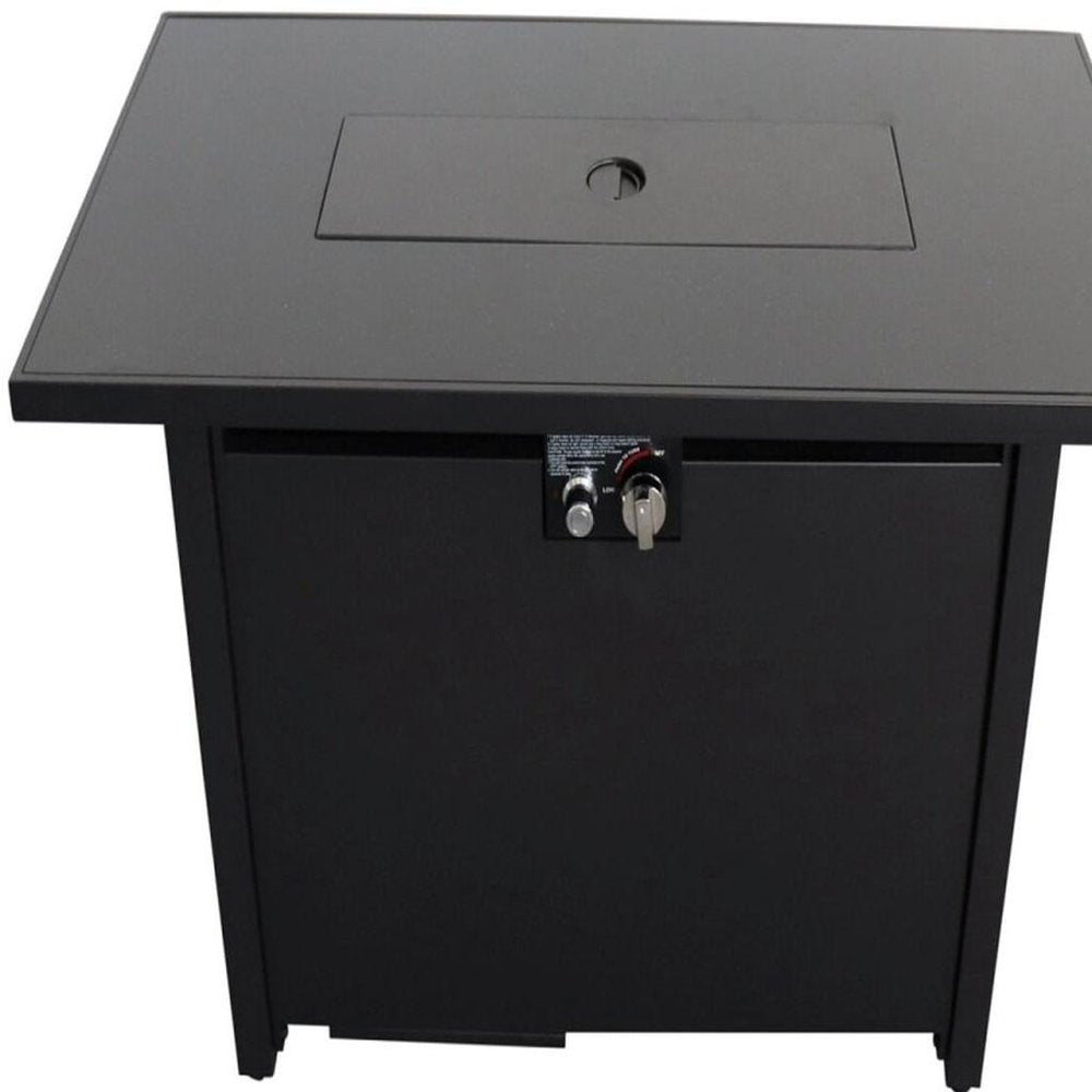 HomeRoots 40000 BTU 43" Black Steel Propane Rectangular Fire Pit With Cover