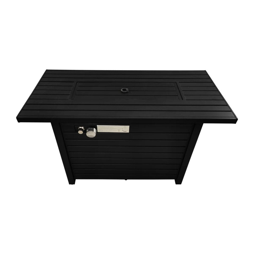 HomeRoots 40000 BTU 42" Black Steel Propane Rectangular Fire Pit With Cover