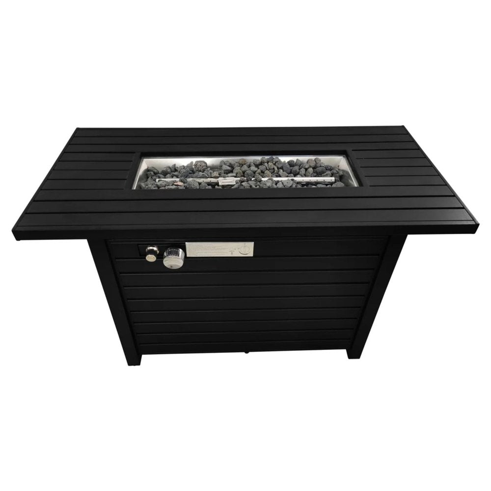 HomeRoots 40000 BTU 42" Black Steel Propane Rectangular Fire Pit With Cover