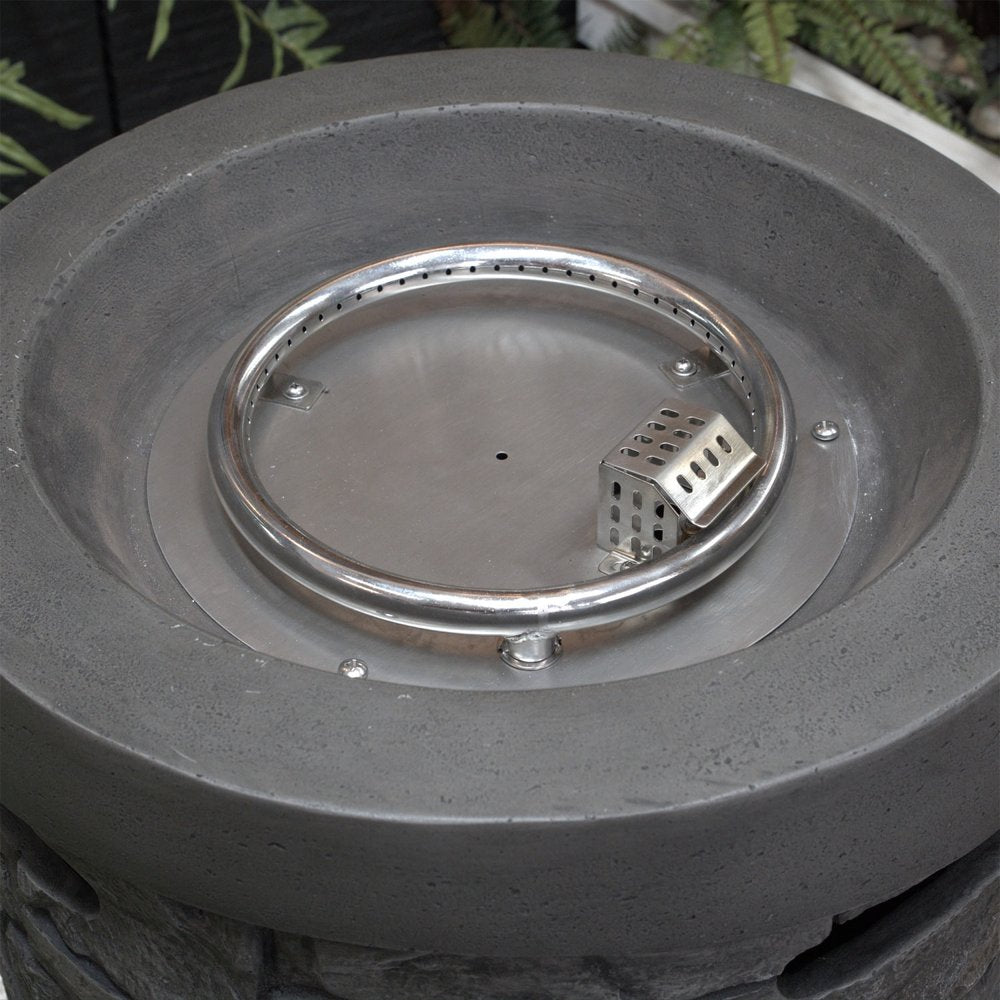 HomeRoots 26-inch gray magnesium oxide propane round fire pit with cover - hero