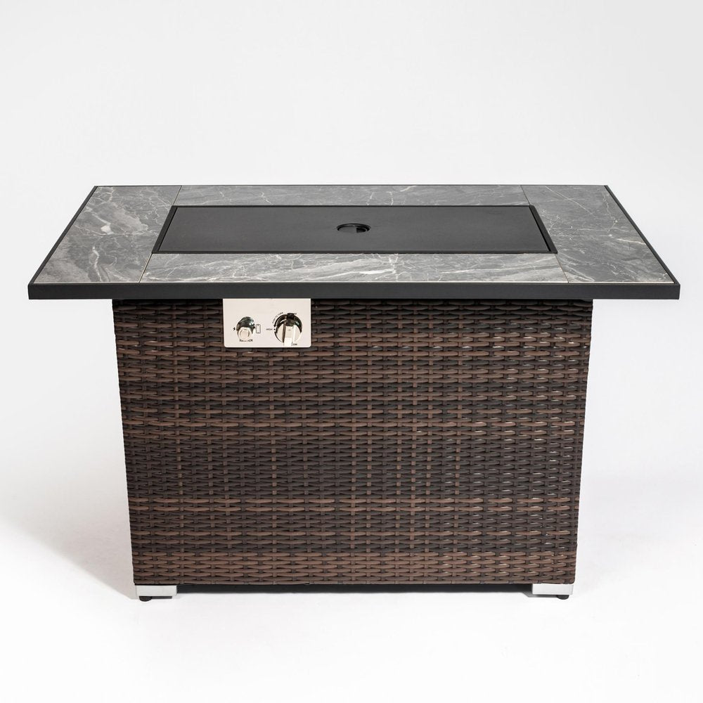 50000 BTU 43" Brown Wicker Propane Rectangular Fire Pit With Cover