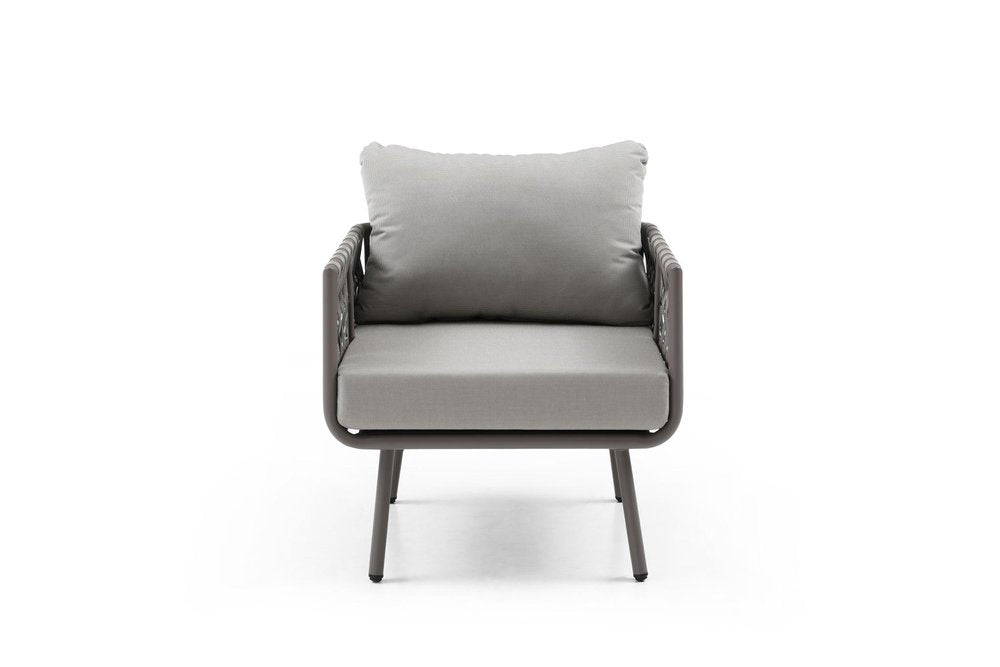 HomeRoots Four Piece Gray and Taupe Metal Upholstered Cushions Sofa Seating Group with Table
