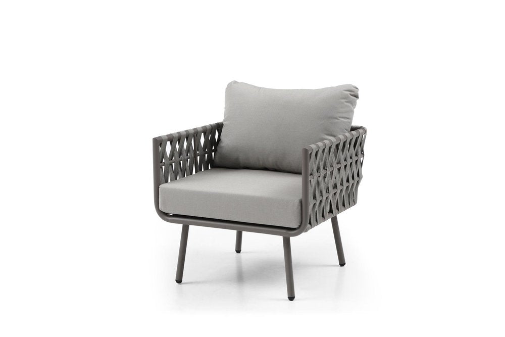 HomeRoots Four Piece Gray and Taupe Metal Upholstered Cushions Sofa Seating Group with Table