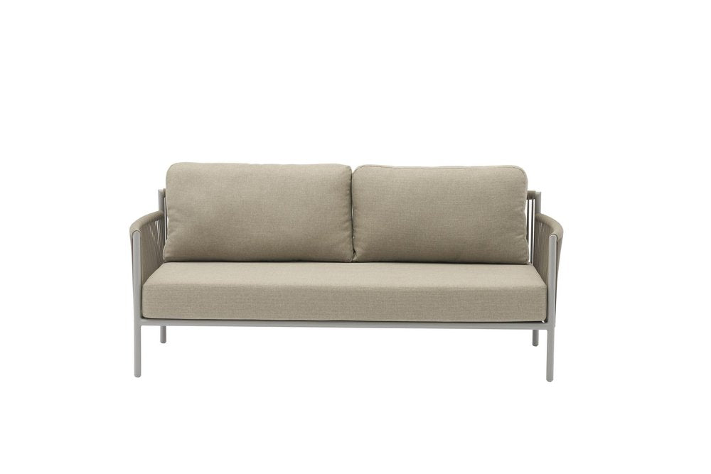 HomeRoots Four Piece Light Gray and Taupe Metal Upholstered Cushions Sofa Seating Group with Table